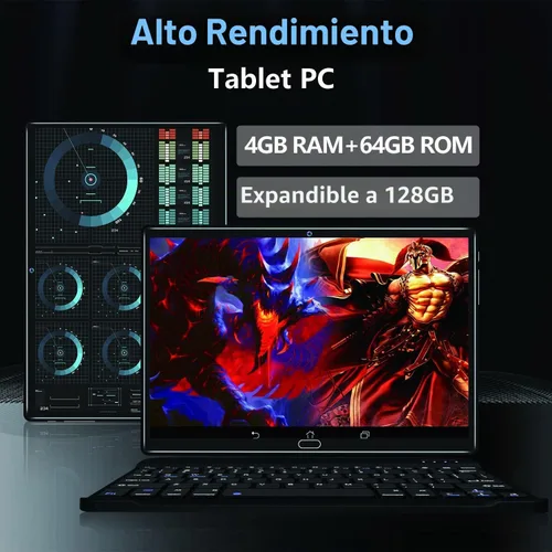 Vista 5 de Tableta Android 13 de 10 pulgadas, tableta 2 en 1 con 4+64/512 GB de almacenamiento Octa-Core, compatible con tarjeta SIM dual 4G con teclado