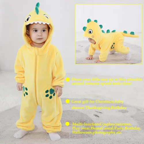 Vista 7 de TONWHAR Disfraz de Halloween para bebés y niños pequeños, traje de nieve para niños (3.5-4.5 añosaltura 41-46 pulgadas, dinosaurio amarillo)