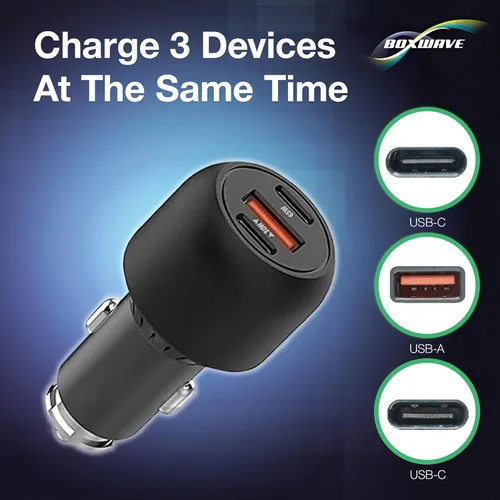 Vista 2 de BoxWave Cargador universal RapidRush PD para coche (95 W), rápido, 2 USB - negro azabache, cargador de coche para teléfonos inteligentes y tabletas