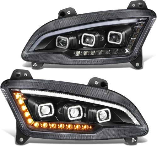 Vista 10 de DNA MOTORING HL-HAY-013-BK - Par de anillos de halo LED duales, señales de giro secuenciales, faros delanteros para proyector de haz alto/bajo, Negro