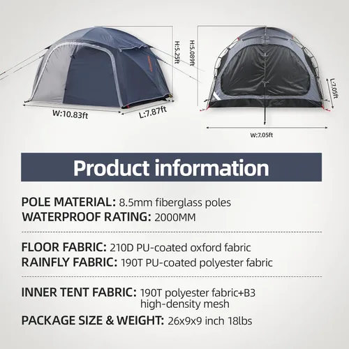 Vista 3 de EchoSmile Tiendas de campaña para camping, tienda impermeable a prueba de viento con múltiples postes, tienda de campaña de cúpula amplia para 3-5