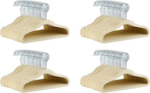 Vista 18 de Amazon Basics Perchas de terciopelo antideslizantes para niños que ahorran espacio con muescas para el hombro, construcción resistente para Beige