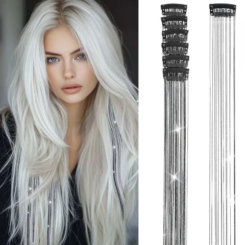 Vista 33 de Extensiones de cabello humano real con broches, 4.23 oz, 7 unidades, extensiones de cabello humano real con clip, de 14 pulgadas, rubio ceniza a