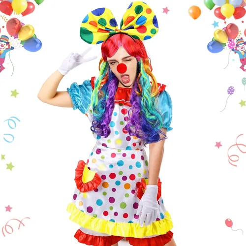 Vista 3 de Handepo - Disfraz de payaso de Halloween, 6 piezas, para mujer, vestido