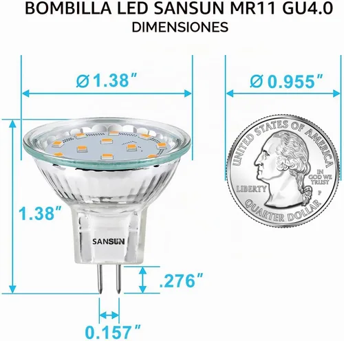 Vista 2 de MR11 GU4.0 focos de ledes, 20w, focos halógenos equivalentes, base Gu4