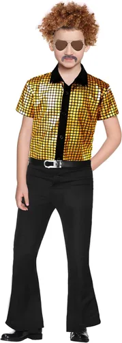 Vista 2 de TOGROP 5 piezas de disfraz de discoteca de los años 60 y 70 para niños, camisas de lentejuelas para niños, fiesta de Halloween, cosplay, 3 a 12 años