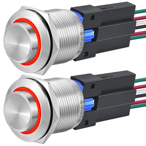 Vista 10 de Interruptor de botón de 0.866 in con cierre redondo alto impermeable IP67 de acero inoxidable 304 con luz LED de 110 V 120 V CA para 7/8 pulgadas