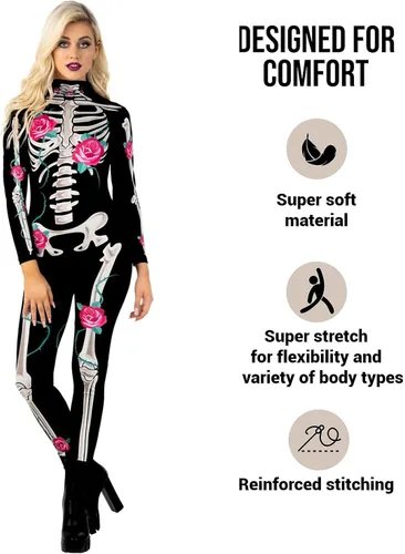 Vista 3 de Morph Disfraz de esqueleto para mujer disfraz de esqueleto para mujer disfraz de Halloween para mujer