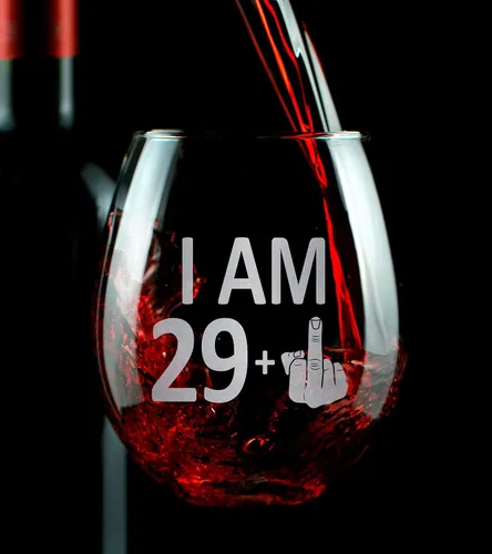 Vista 4 de Promotion & Beyond Copa de vino sin tallo con gráfico de dedo de 29 + 1 30 años, divertido regalo de cumpleaños para amigos