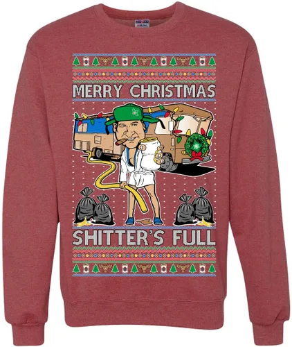 Vista 27 de Wild Bobby Sudadera con gráfico de cuello redondo con texto en inglés "Merry Christmas Shitter's Full Funny Ugly Christmas" Negro (black Hoodie)