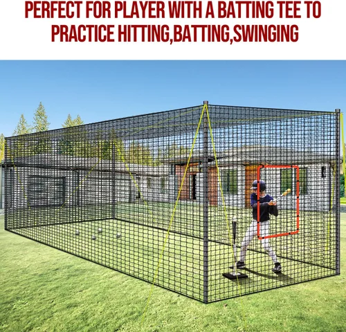 Vista 3 de PLAYAPUT Jaula de bateo portátil de béisbol y sóftbol, 22 pies x 12 pies x 8 pies, red de bateo con agujero para máquina de lanzar, puerta