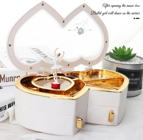 Vista 3 de Caja de joyería para niñas, cajas de música para niñas, caja de música de bailarina, caja de joyería musical, caja de música giratoria de ballet
