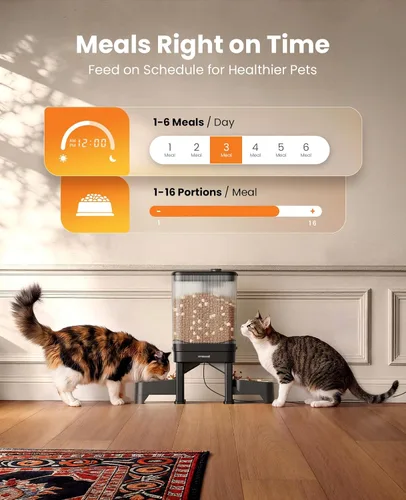 Vista 6 de oneisall Comedero automático para gatos para 2 gatos y mascotas, 32 tazas Cuencos elevados, evitan peleas, porciones precisas, dispensación