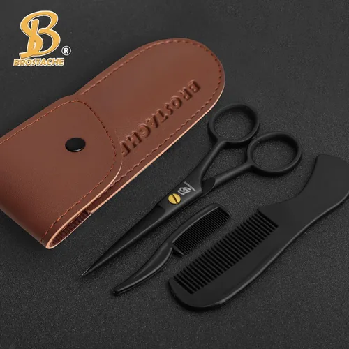 Vista 7 de Tijeras profesionales para barba y bigote de 5 pulgadas, tijeras de acero alemán para barba vienen con peine para bigote, peine para barba y bolsa