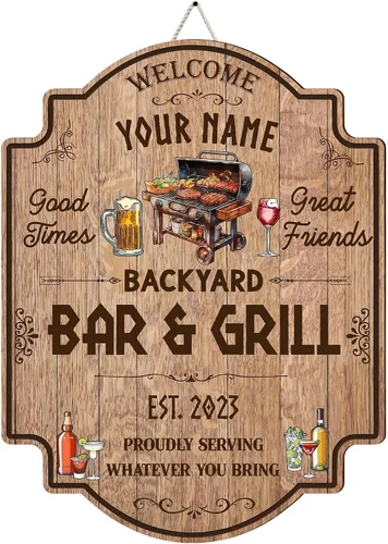 Vista 32 de Letrero personalizado para bar y parrilla en el patio trasero, decoración junto a la piscina, porche al aire libre, terraza, patio, bar, puerta