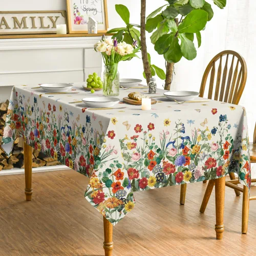 Vista 3 de Horaldaily Mantel de primavera rectangular de 52 x 70 pulgadas, diseño de flores florales, acuarela, lavable, para fiesta, picnic, cena, decoración