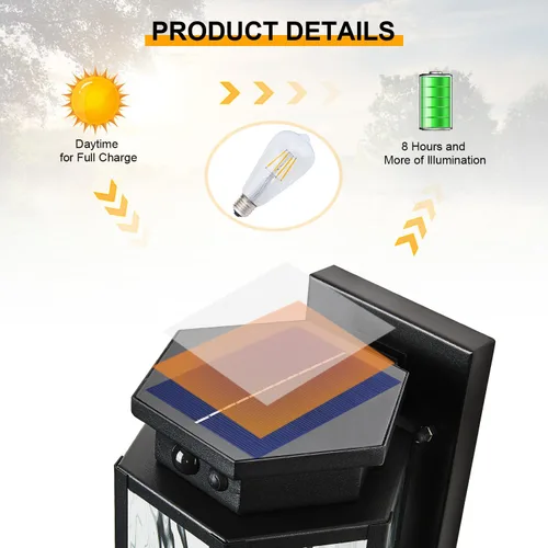 Vista 2 de Paquete de 2 lámparas solares de pared para exteriores, con sensor de movimiento, apliques de pared exterior del atardecer al amanecer, accesorios