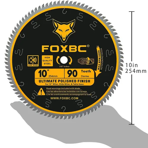 Vista 3 de FOXBC Hoja de sierra de 10 pulgadas con 90 dientes de acabado pulido Ultimate para madera, eje de 5/8 pulgadas