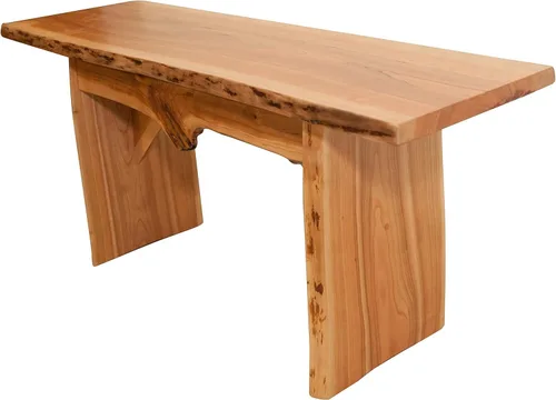Vista 6 de Rustic Red Door Co. Banco de madera con borde vivo para mesa de comedor, entrada, dormitorio, acento de sala de estar, losa de madera maciza