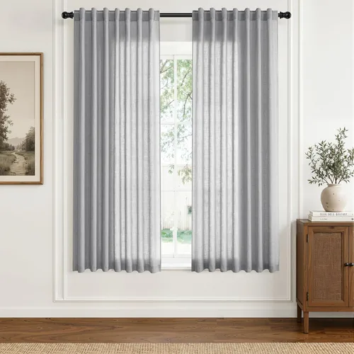 Vista 38 de Hokibero Cortinas de lino natural de 96 pulgadas de largo para sala