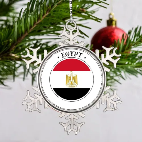 Vista 2 de Adorno de copo de nieve con bandera de Egipto, adornos para árbol de Navidad, recuerdo de la ciudad del país, adornos de Navidad personalizados