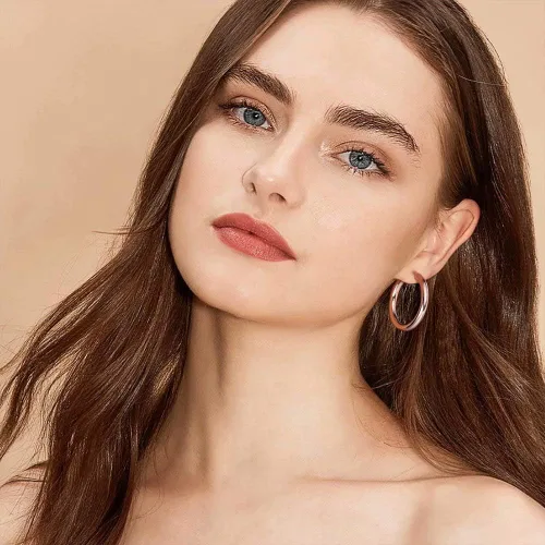 Vista 5 de Aretes de aro para mujer, chapados en oro de 14 quilates, ligeros y gruesos, abiertos, de acero inoxidable quirúrgico 316L, con postes gruesos