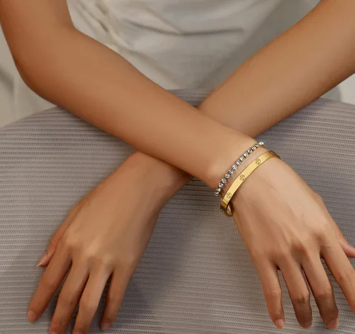 Vista 20 de Regalo de Navidad MVCOLEDY Jewelry - Pulsera chapada en oro o blanco con piedra de corazón de acero inoxidable con cristal para mujer