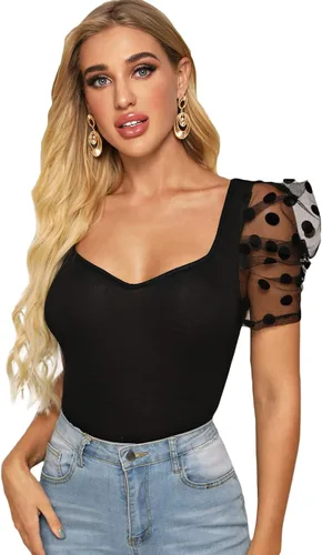 Vista 3 de Verdusa Camiseta ajustada de malla con cuello corazón para mujer