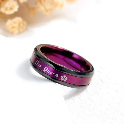 Vista 4 de Juego de 2 anillos a juego para parejas de rey y reina, anillos de compromiso de acero inoxidable
