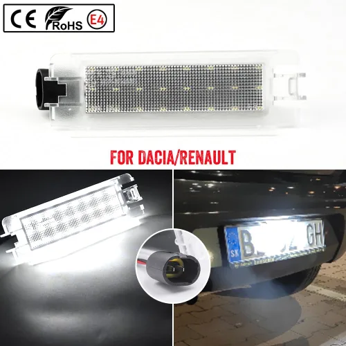 Vista 2 de 2 piezas de luz LED blanca para placa de matrícula compatible con Da-cia Lo-gan I 2004-2012, San-dero I 2008-2012, compatible con Re-nault C-lio II