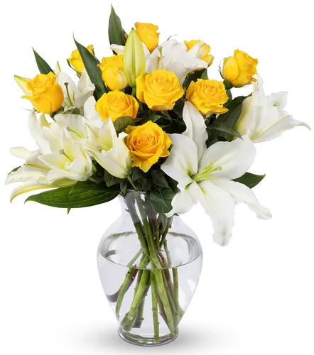 Vista 8 de Benchmark Bouquets - Rosas rosas y lirios, jarrón incluido, flores frescas cortadas y cultivadas, regalo para decoración del hogar, cumpleaños