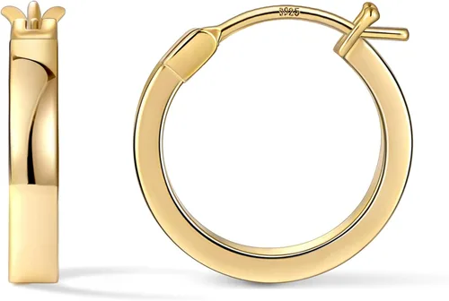 Vista 12 de Aretes de aro para mujer, aros planos chapados en oro de 14 quilates Dorado