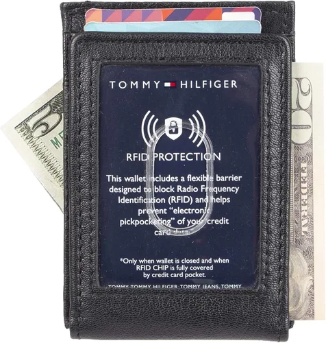 Vista 3 de Tommy Hilfiger Cartera delgada de cuero con bolsillo frontal para hombre