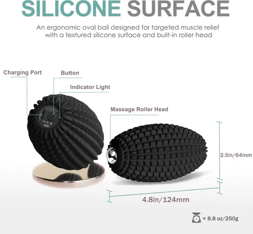 Vista 2 de Pelota de masaje vibratoria para recuperación muscular, bola de masaje miofascial de silicona, alivio de fascitis plantar, liberación de cadera