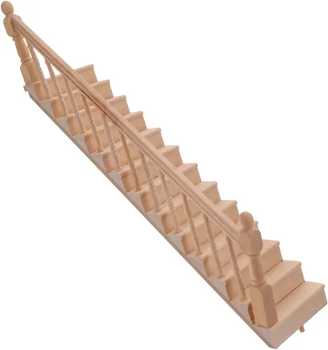 Vista 9 de DOITOOL Escalera en miniatura de 12 escalas con pasamanos izquierdos, sin pintar, accesorio de muebles de casa de muñecas de madera para bricolaje