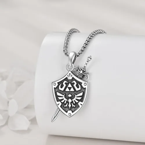 Vista 2 de YFN Zelda - Collar de plata de ley con colgante Triforce de Zelda para hombres, mujeres, niños y niñas