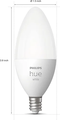 Vista 4 de Philips Hue Bombilla LED inteligente en forma de vela B39 de 40 W, luz blanca cálida suave, paquete de 2, 450 lúmenes, E12, interior, control