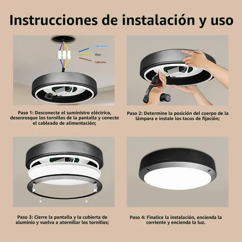 Vista 7 de Lámpara de techo LED de montaje empotrado, luces de pared exterior de 21.59 cm, IP65, todo aluminio sellado resistente a la humedad, 3000K, 15W 8.5