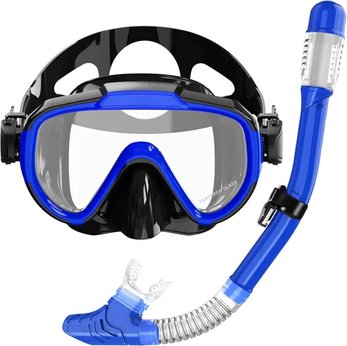 Vista 13 de Snorkeling Gear for Adults, Dry Top Snorkel Set with Panoramic Anti-Leak and Anti-Fog Tempered Glass Lens, Adjustable Snorkeling Set for Scuba