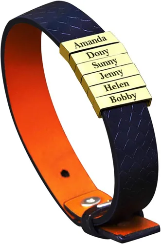Vista 23 de Pulseras de cuero personalizadas para hombre con 1-6 nombres, pulsera trenzada personalizada con cuentas para papá, marido, día del padre, San