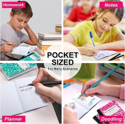 Vista 7 de feela Paquete de 70 mini cuadernos de composición a granel, lindo bloc de notas de composición de bolsillo, cuadernos pequeños para estudiantes