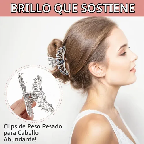 Vista 4 de kilofly Pinzas de metal para el cabello de cristal vintage, 3 piezas