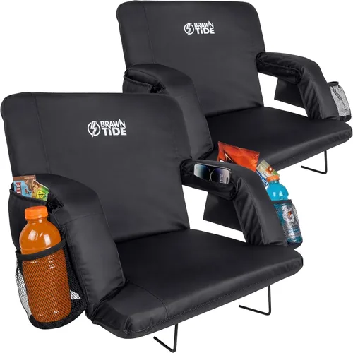 Vista 15 de BRAWNTIDE - Asiento para estadio con respaldo, cómodo cojín, acolchado grueso, 2 ganchos para gradas, 4 bolsillos, silla de estadio ideal