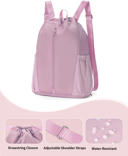 Vista 6 de sportsnew Mochila deportiva con cordón y compartimento para zapatos, bolsa de gimnasio para hombres y mujeres, bolsa de viaje resistente al agua