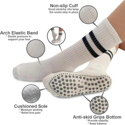 Vista 2 de Calcetines de agarre antideslizantes para mujer, calcetines acolchados ideales para yoga, pilates, barras, baile, hospital, entrenamientos