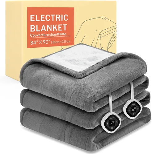 Vista 45 de HOMLYNS LuxeHeat - Manta térmica eléctrica tamaño King, manta térmica de franela suave Sherpa con 10 ajustes de calor, temporizador de 1 a 10 horas