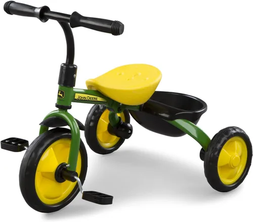 Vista 8 de John Deere Triciclo de juguetes resistentes con cesta para niños de 2 años en adelante, verde