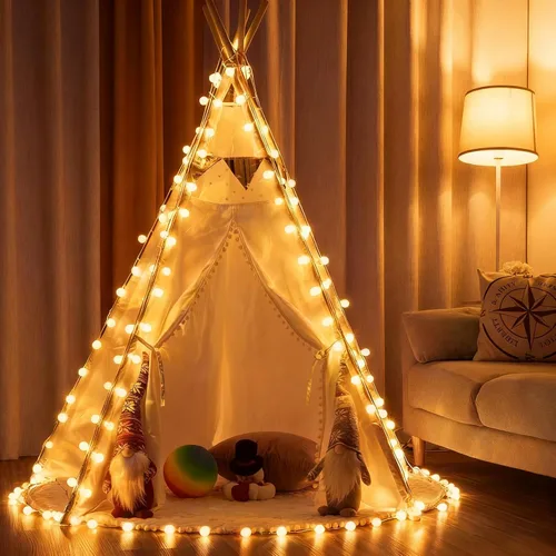 Vista 6 de Cadena de luces de globo Eoako de 38 pies, 100 LED para interiores, enchufe USB, luces de bola en cadena, luces de hadas con control remoto