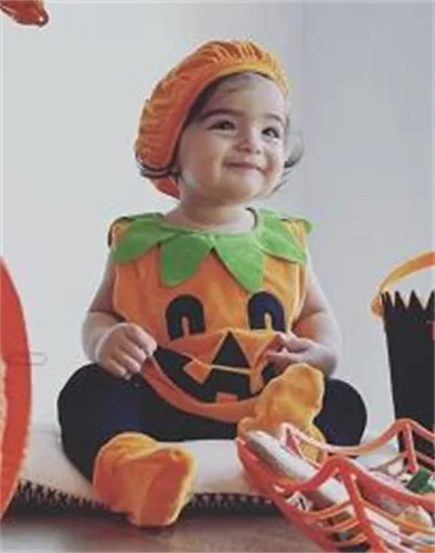 Vista 4 de Disfraz de calabaza de Halloween para bebé recién nacido, lindo mameluco con capucha