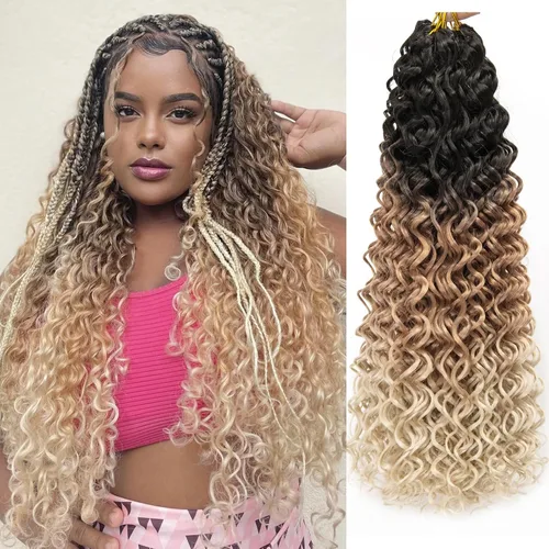 Vista 58 de GoGo Curl Crochet Hair 18 pulgadas onda de agua pelo sintético bohemio ganchillo trenzado jengibre onda profunda extensiones de cabello trenzado